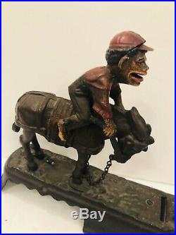 Cast Iron Mechanical Always Did'Spise a Mule Antique Bank Jockey On