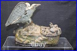 Cast Iron Mechanical Bank J&E Stevens AMERICAN EAGLE & Eaglets PatJan23 1883