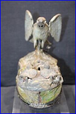 Cast Iron Mechanical Bank J&E Stevens AMERICAN EAGLE & Eaglets PatJan23 1883