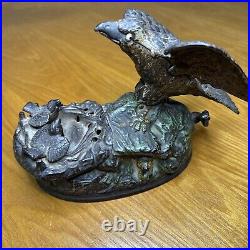 Cast Iron Mechanical Bank J&E Stevens AMERICAN EAGLE & Eaglets PatJan23 1883