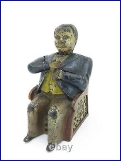 Cast Iron Mechanical Bank J&E Stevens Fat Little Man or Hall Boss Tammany Bank Cast Iron Mechanical Bank J&E Stevens Fat Little Man or Hall Boss Tammany Bank