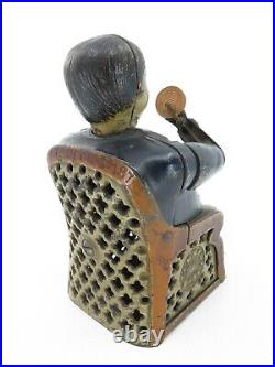 Cast Iron Mechanical Bank J&E Stevens Fat Little Man or Hall Boss Tammany Bank Cast Iron Mechanical Bank J&E Stevens Fat Little Man or Hall Boss Tammany Bank