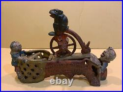 Cast Iron Mechanical Bank PROFESSOR PUG FROG J & E Stevens