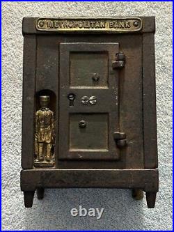 Cast Iron Metropolitan Bank Safe Antique With Guard And Door