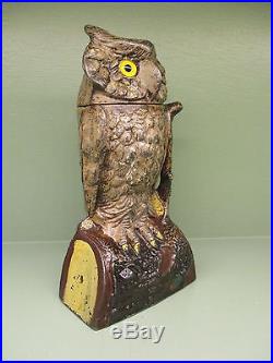 Cast Iron OWL TURNS HEAD Mechanical Bank Original Antique Americana Toy