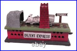 Cast Iron Orient Express Mechanical Penny Bank Steam Engine Train