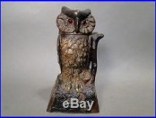 Cast Iron Owl Mechanical Bank Glass Eyes J & E Stevens 1880