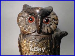 Cast Iron Owl Mechanical Bank Glass Eyes J & E Stevens 1880