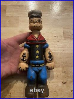 Cast Iron Popeye the Sailor Man Piggy Bank HUGE Patina Collector 8+ Inches GIFT