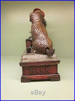 Cast Iron SPEAKING DOG(BLUE DRESS) Mechanical Bank Original Antique Americana