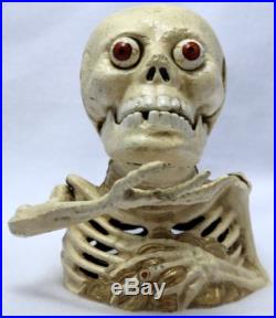 Cast Iron Skeleton Skull Mechanical Piggy Bank Reproduction Halloween