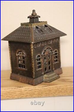 Cast Iron State Bank 7 inches tall exceptional condition