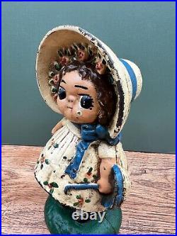 Cast Iron Still Bank Hand Painted Debbie Dimple Coin Bank with Original Paint