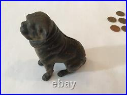 Cast Iron Still Bank Pug St Bernard Dog Sitting With 1929 Quarter & Wheat Pennies