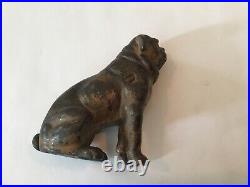 Cast Iron Still Bank Pug St Bernard Dog Sitting With 1929 Quarter & Wheat Pennies