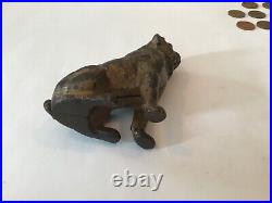 Cast Iron Still Bank Pug St Bernard Dog Sitting With 1929 Quarter & Wheat Pennies