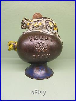 Cast Iron TABBY BANK Mechanical Bank Original Antique Americana Toy