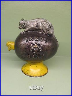 Cast Iron TABBY BANK SCARCE Mechanical Bank Original Antique Americana Toy