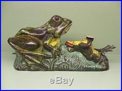 Cast Iron TWO FROGS Mechanical Bank Original Antique Americana Toy