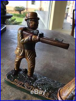 Cast Iron Teddy And The Bear Mechanical Coin Bank Theodore Roosevelt