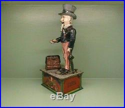 Cast Iron UNCLE SAM NEAR PRISTINE Mechanical Bank Original Antique Toy