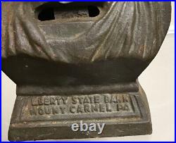 Cast Iron Vintage Liberty Bust Bank Oops Spelling Statue Of Lberty State Bank Pa