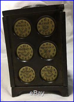 Cast Iron World Time Clock Face Coin Bank Washington Arcade 1915 Metal Antique