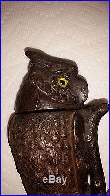 Cast Iron toy Turning Head Owl Original J & E Stevens mechanical bank antique