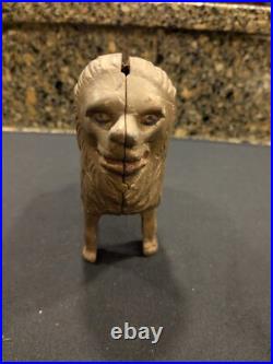 Cast iron bank still bank antique lion 6x6in Cast iron bank still bank antique lion 6x6in