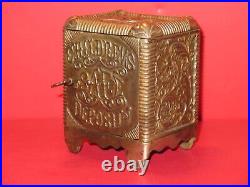 Childrens Safe Bank Cast Iron Nickle Plated With Working Key Toy Original Antique