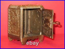 Childrens Safe Bank Cast Iron Nickle Plated With Working Key Toy Original Antique