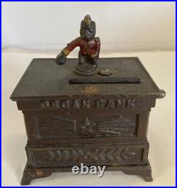 Circa 1882 Kyser & Rex Miniature Organ Monkey Cast Iron Mechancial Bank Original