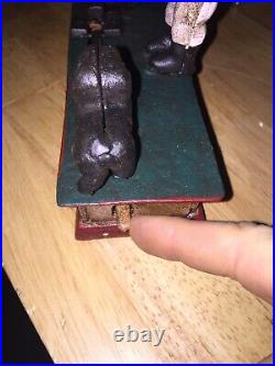Circus Trick Dog Mechanical Piggy Bank Solid Cast Iron Metal 7+ inches 3 1/2 Lb