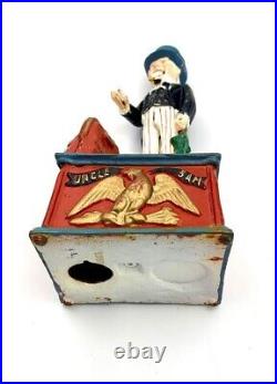 Coin Bank Cast Iron Red White And Blue Old Vintage Collectible Americana Decor
