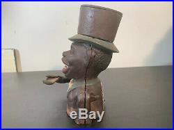 Collectible Heavy Cast Iron Black Americana Mechanical High Hat Jolly Man Bank