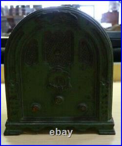 Crosley Radio Cast Iron Metal Still Bank, Green 4 5/16 Kenton Toys 1930s USA