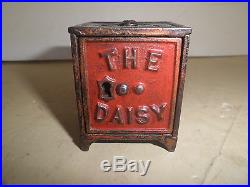 Cute old original little cast iron Daisy Safe key lock Safe still bank c. 1899