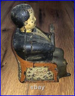 DAMAGED Antique Original Tammany 1873 J & E Stevens Cast Iron Mechanical Bank