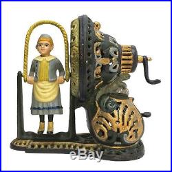 Die-Cast Iron Jump Rope Jane Girl Child Antique Replica Mechanical Coin Bank
