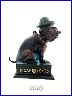 Dog Cast Iron BullDog with Cigar Mechanical Bank Game Room Decor Gift