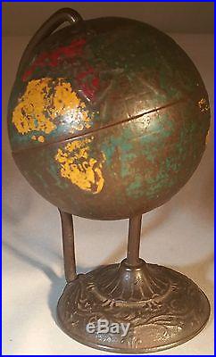 Early 1900s Antique Arcade Cast Iron Globe on a Wire Bank