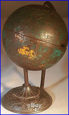 Early 1900s Antique Arcade Cast Iron Globe on a Wire Bank