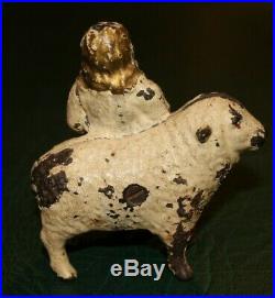 Early 20thC Antique Painted Cast Iron Mary Little Lamb Still Bank Original