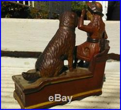 Early Antique And All Original Speaking Dog Cast Iron Mechanical Bank