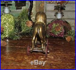 Early Antique Vtg Cast Iron A C Williams Arcade Lion on Wheels Coin Penny Bank