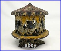 Early Cast Iron CAROUSEL BANK 1920's GREY IRON CASTING Merry-Go-Round CIRCUS toy