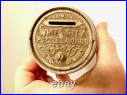 Early White City Puzzle cast iron savings bank, No. 1, Pat Oct. 23 -1894