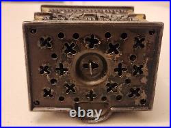Extremely Nice Old Antique Cast Iron Building Bank Very Intricate Detail -5 1/4