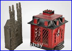 Extremely Rare Antique J&E Stevens 1872 Cast Iron Red Home Coin Bank