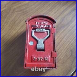 FIRE ALARM BOX BANK, Cast Iron, antique, Dabs-Japan